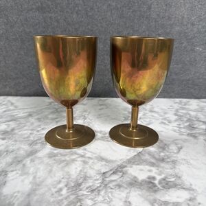 Vintage 2 Brass Goblet Chalice Cup Wine Glass Wedding, home Decor Iridescent